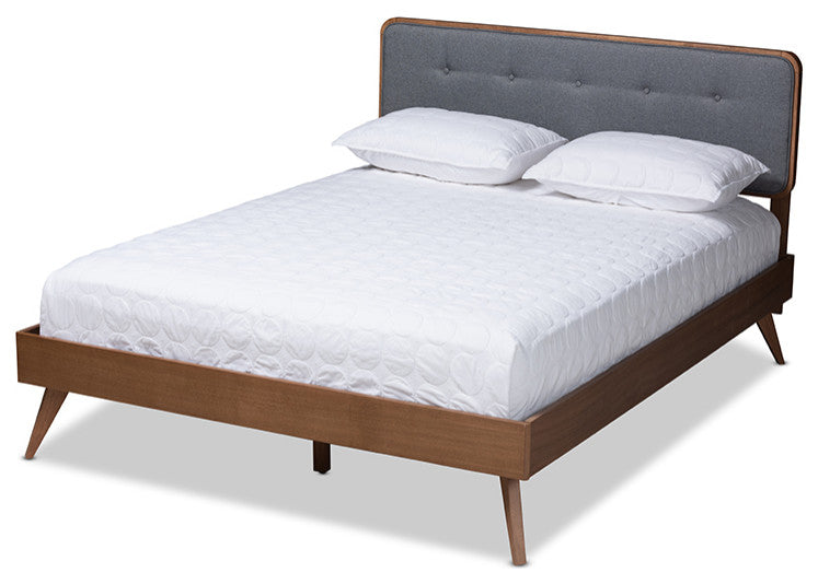Dilara Mid-Century Modern Dark Gray Walnut Brown Wood Full Size Platform Bed