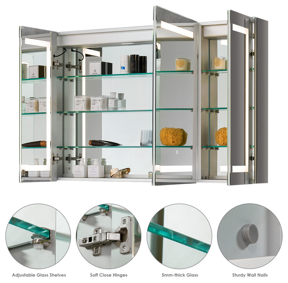 Bojano Frameless Surface-Mount/Recessed LED Lighted Medicine Cabinet, 48"