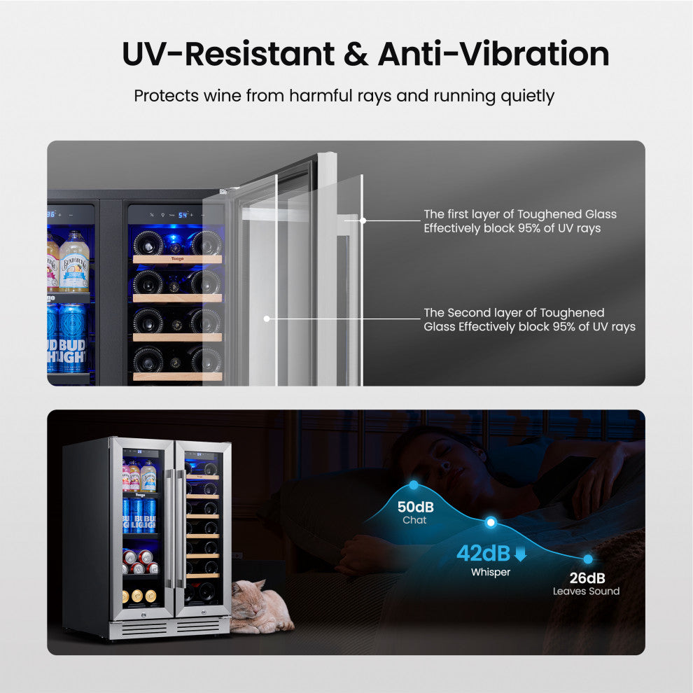 Yeego 24" Built-in Wine Refrigerator Beverage Cooler  FreeStanding Low Noise