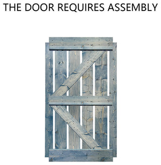 Stained Solid Pine Wood Sliding Barn Door, Denim Blue, 30"x84", K Series