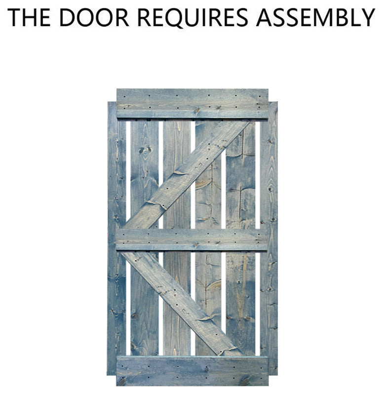 Stained Solid Pine Wood Sliding Barn Door, Denim Blue, 30"x84", K Series