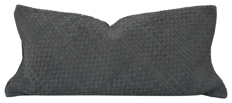 Woven Suede Lumbar Pillow, 14" x 30", Gray