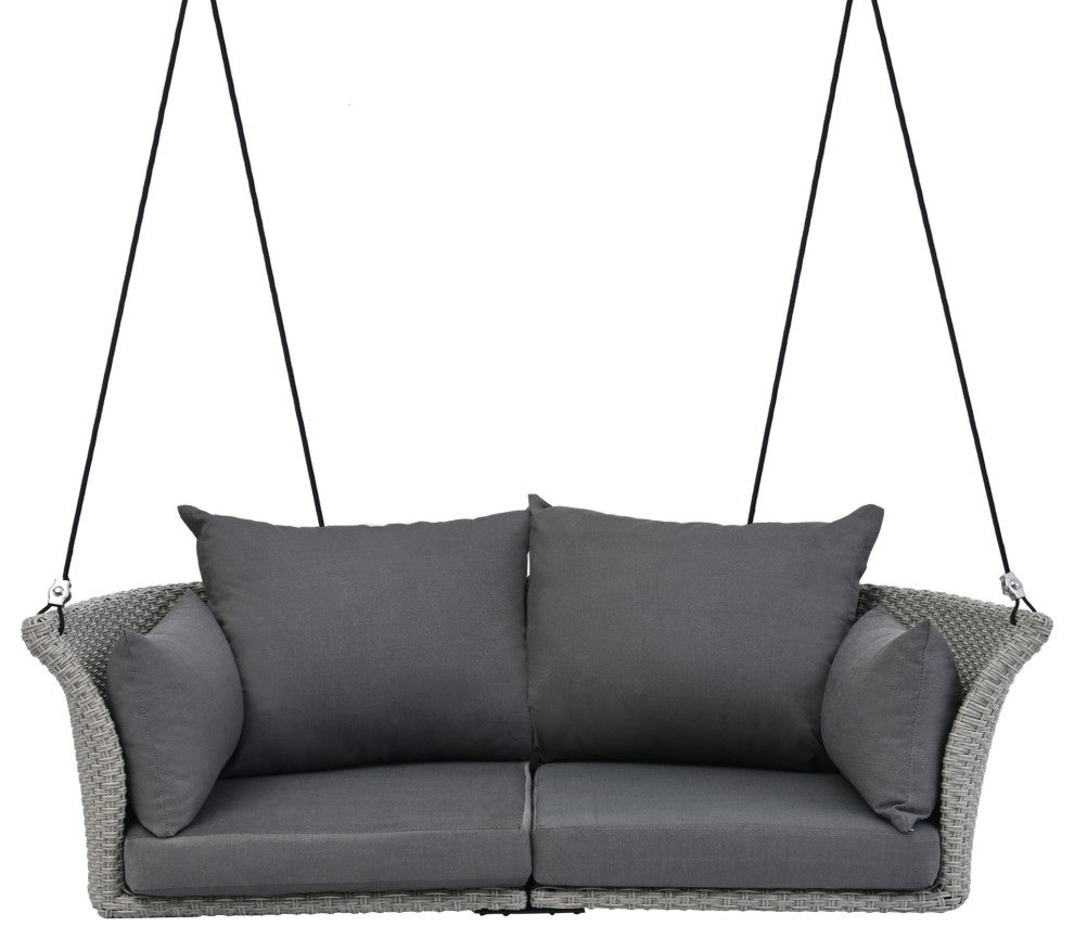 Outdoor Patio 2-Person Hanging Rattan Woven Porch Swings, Cushions