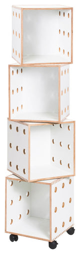 Modern Wood Narrow Media Bookcase, Offi Perf Boxes, White