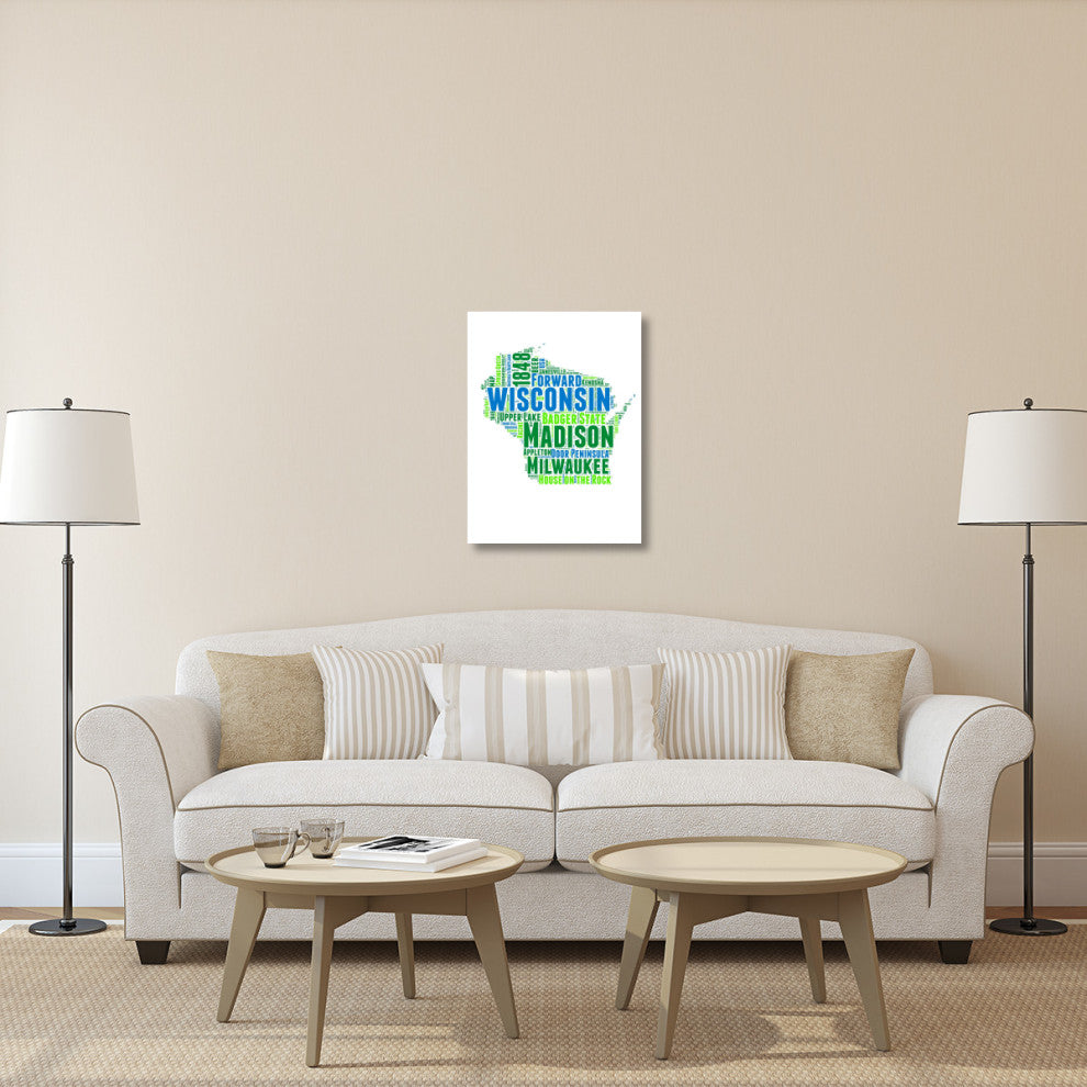 "Wisconsin Word Cloud Map" Fine Art Print
