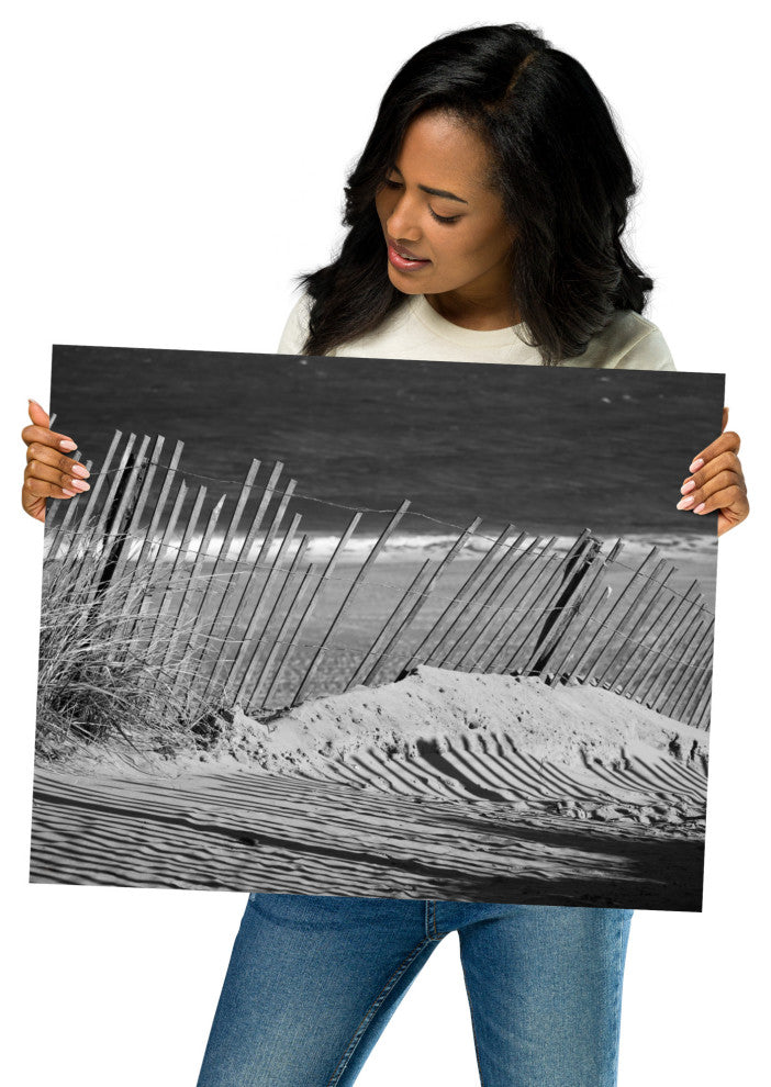Sandy Beach Fence Landscape Photo, Beach Unframed Wall Art Print, 16" X 20"