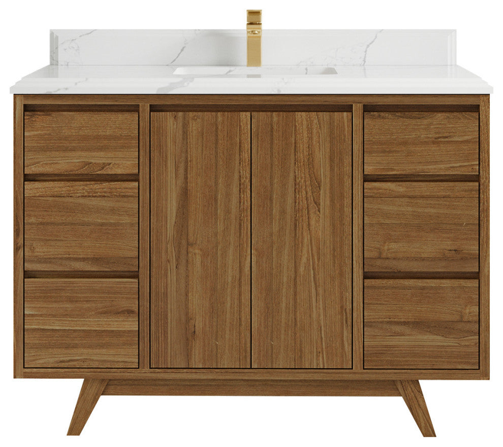 Madison Teak 48 Single Sink Bath Vanity in Dark Natural 1.5" Calacatta Laza