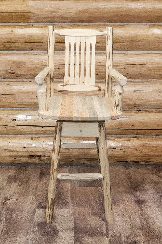 Montana Collection Captain's Barstool With Back and Swivel, Clear Lacquer Finish