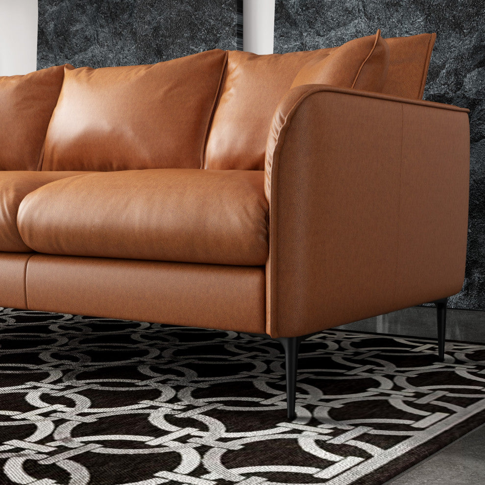 Valencia Jasper Italian Nappa 11000 Top Grain Leather Three Seats Sofas, Cognac