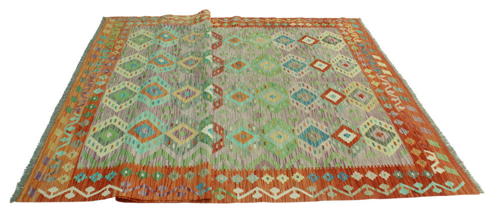 Sun Faded Kilim Cemile Rust/Purple Rug, 6'8x10'0