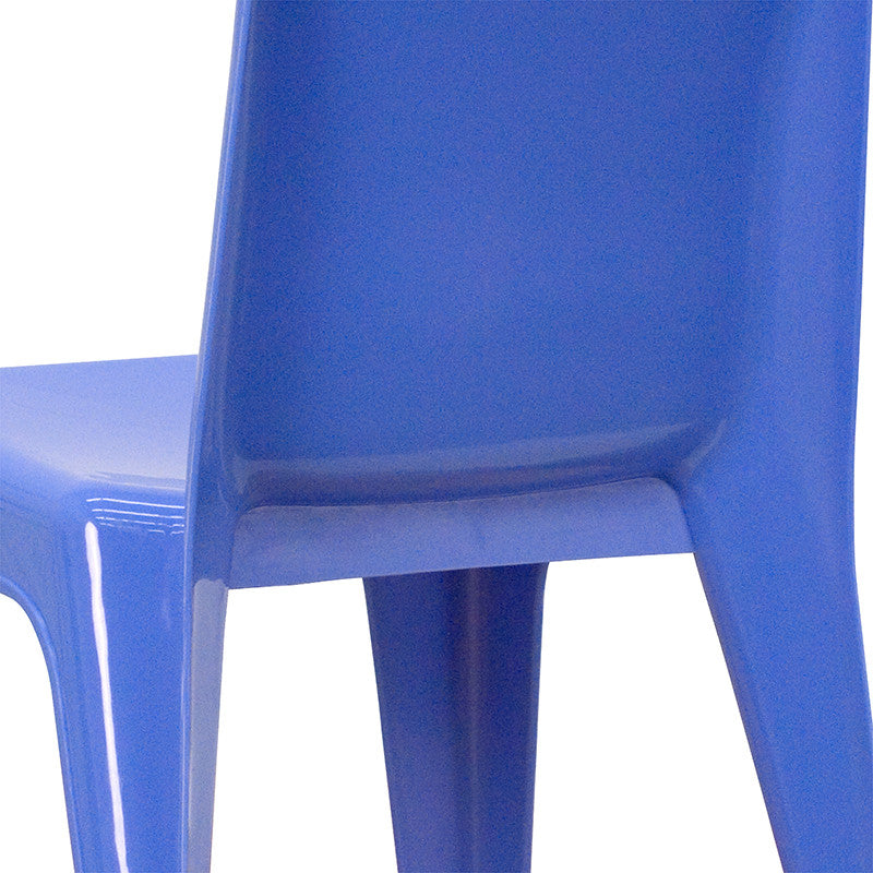 4 Pack Plastic Stackable Chair With Carrying Handle, 11" Seat Height, Blue