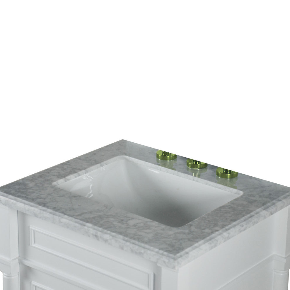 24" Single Vanity, Light Gray With White Carrara Marble Top