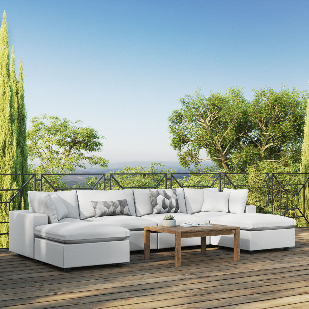 Modular Lounge Sectional Deep Sofa Set, White, Modern, Outdoor Hospitality
