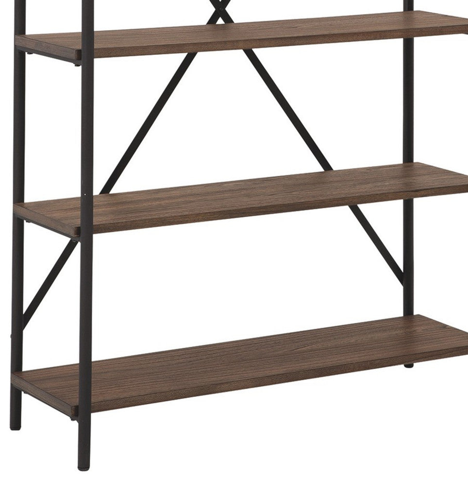 Benzara BM232963 Tubular Framed Bookcase With 5 open Shelves, Brown and Black