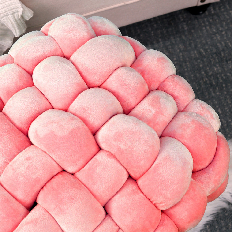 Velvet Pouf Stool Ottoman, Peach Echo, 27''x20''x20''