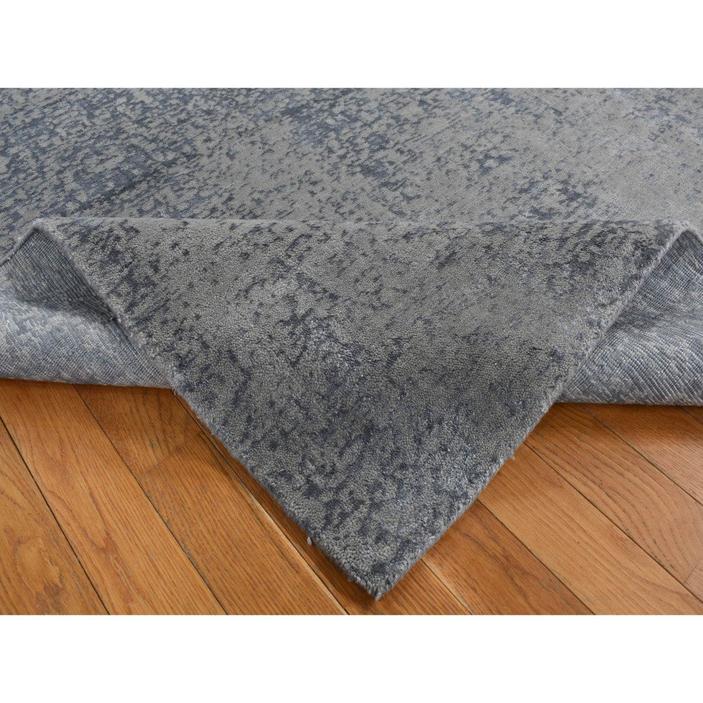 Ash Gray Muted Tone on Tone Wool and Silk Hand Loomed Oriental Rug 6'x9'