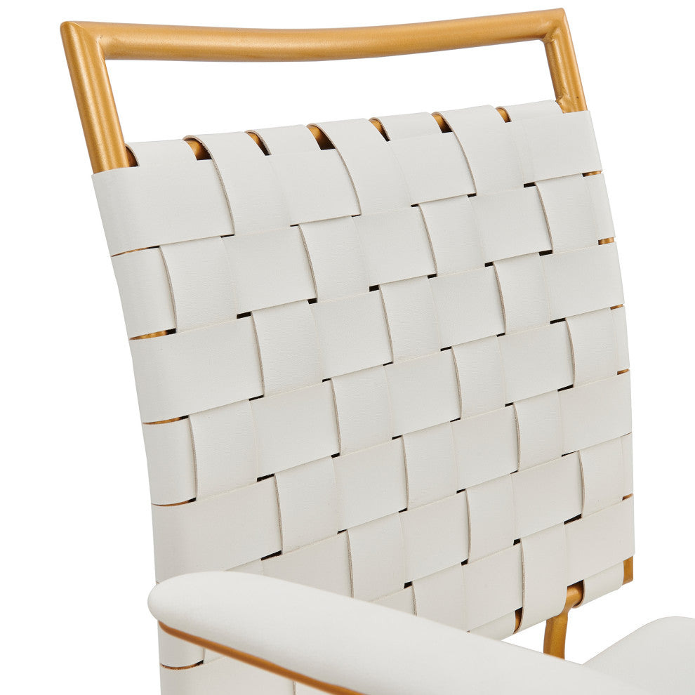 LUXMOD Classy Goldtone Adjustable Swivel Ergonomic Desk Chair, White