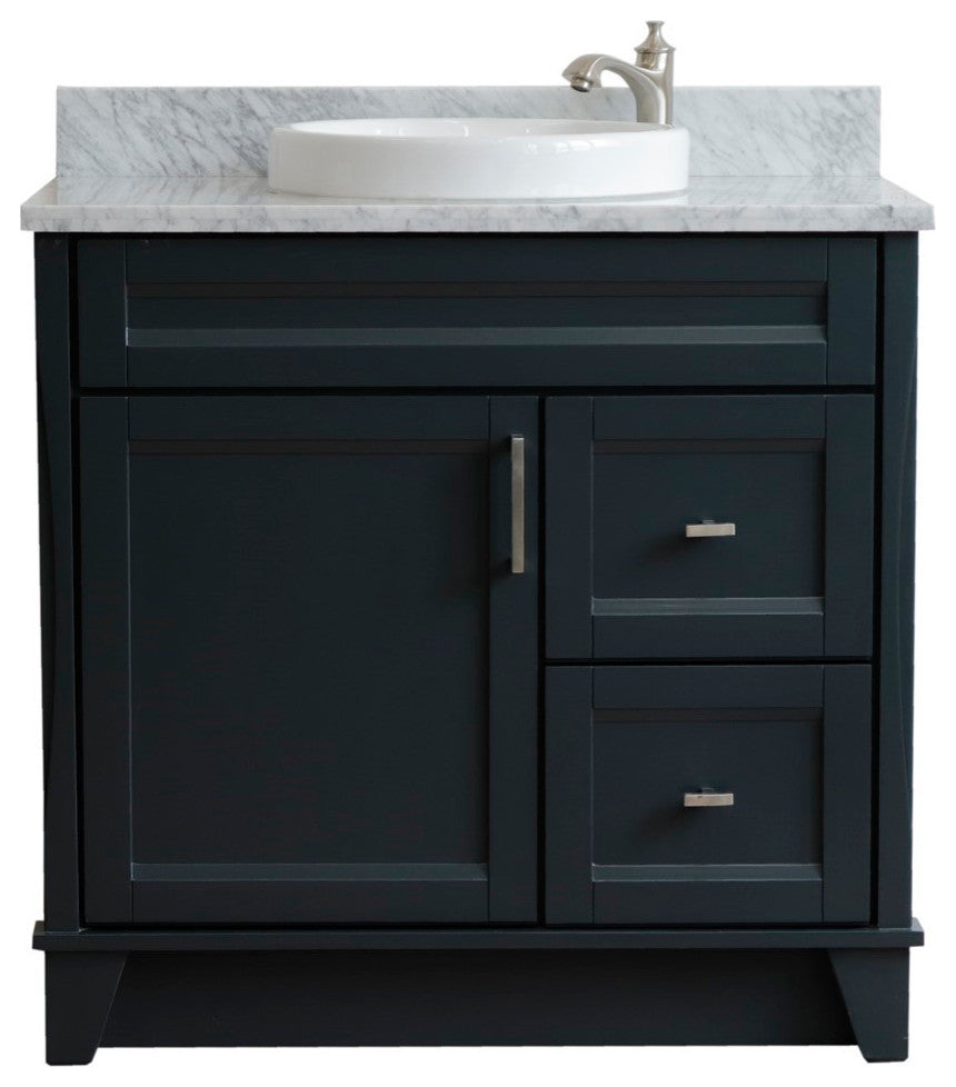 37" Single Sink Vanity, Dark Gray Finish With White Carrara Marble