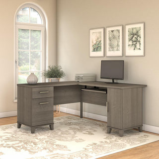Bush Furniture Somerset 60W L Shaped Desk with Storage Ash Gray
