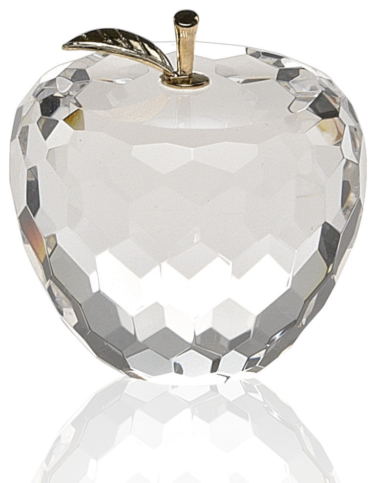 3" Clear and Gold Crystal Apple Tabletop Sculpture