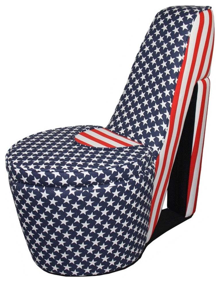 Red White and Blue Patriotic Print 1 High Heel Shoe Storage Chair