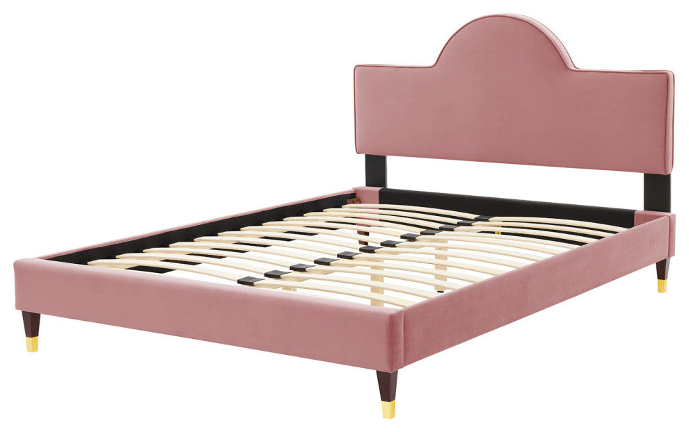 Platform Bed Frame, Queen Size, Pink, Velvet, Modern, Bedroom Guest Suite
