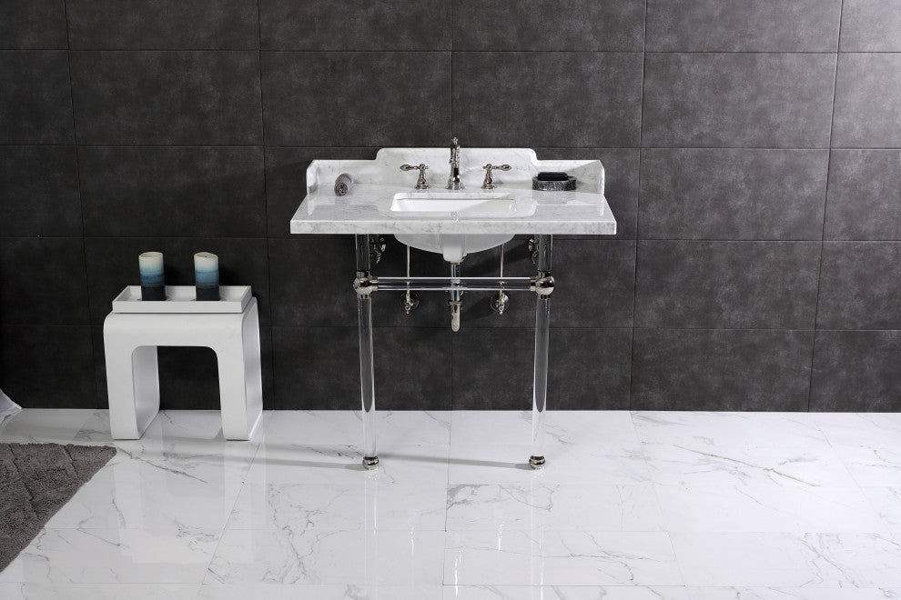Kingston Brass LMS3630MASQ6 36" Carrara Marble Console Sink, Acrylic Legs