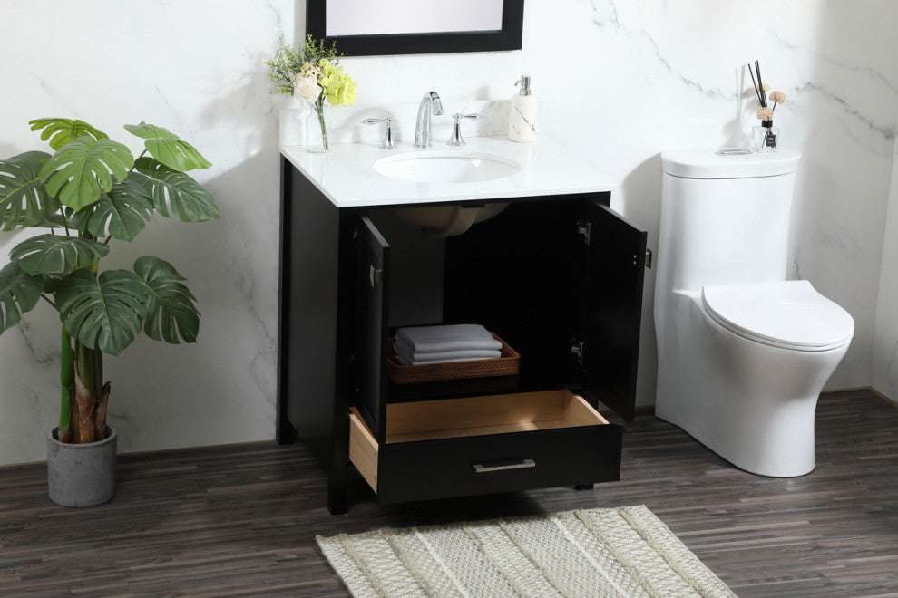 Iris Single Bathroom Vanity, Black, 30", With Backsplash