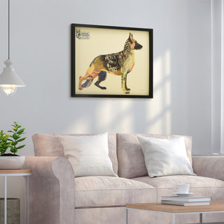 German Shepherd Dog Dimensional Handmade Collage Wall Art Framed Under Glass