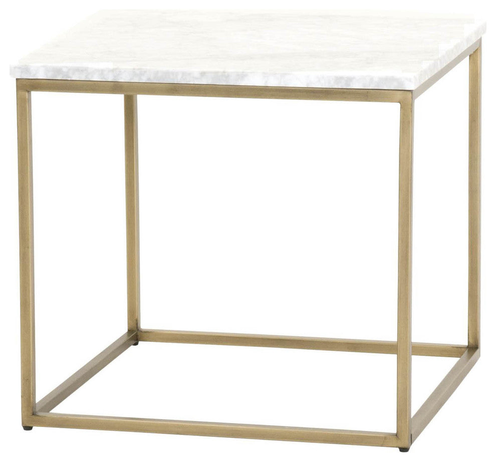 End Table with White Marble Top, Brushed Gold
