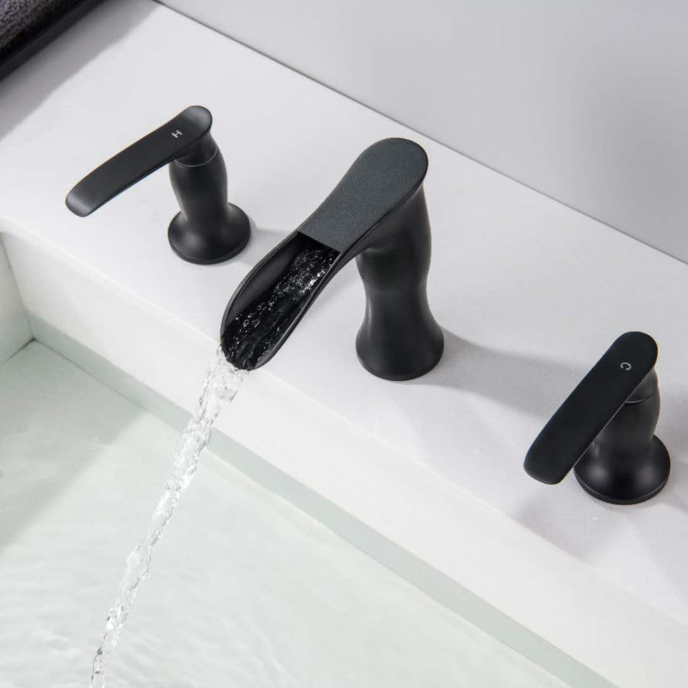Deck Mounted Widespread Dual Handles Bathroom Faucet
