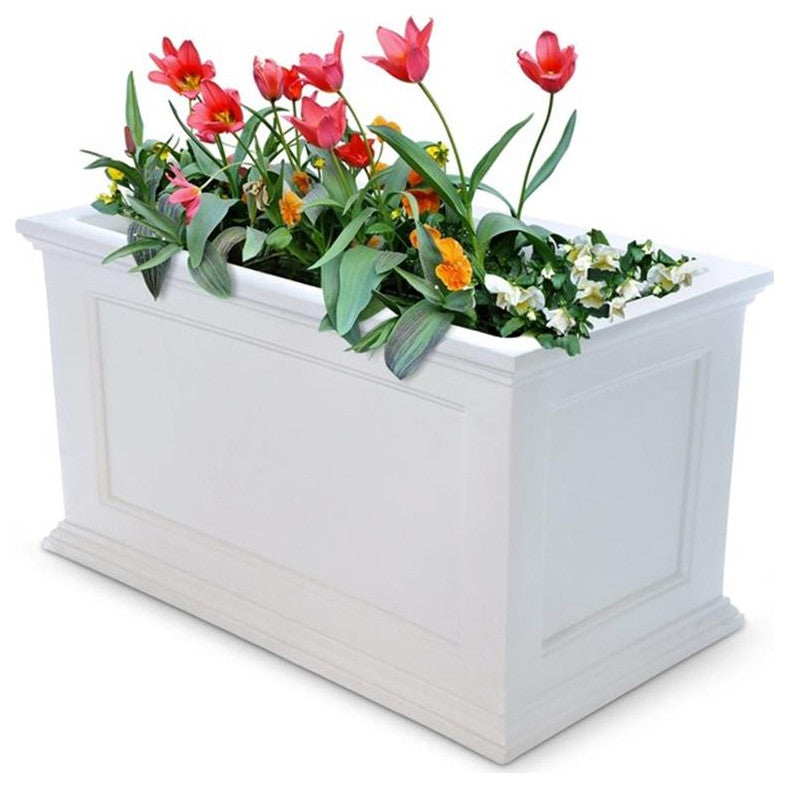 Mayne Fairfield 20x36 Weatherproof Traditional Plastic Planter in White