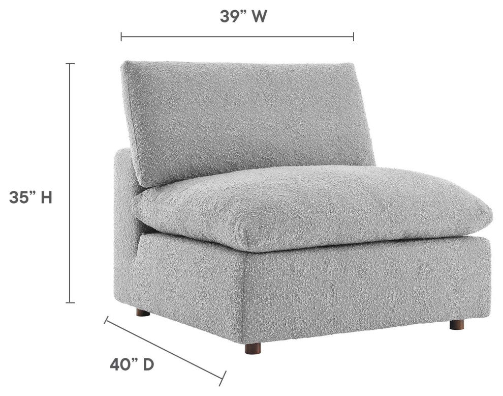 Commix Down Filled Overstuffed Boucle Fabric Armless Chair, Light Gray