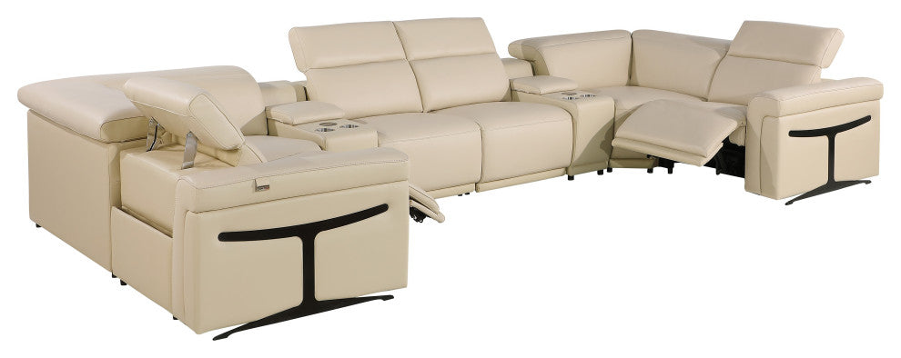 GIOVANNI 8-Piece 2-Power Reclining Italian Leather Sectional, Beige