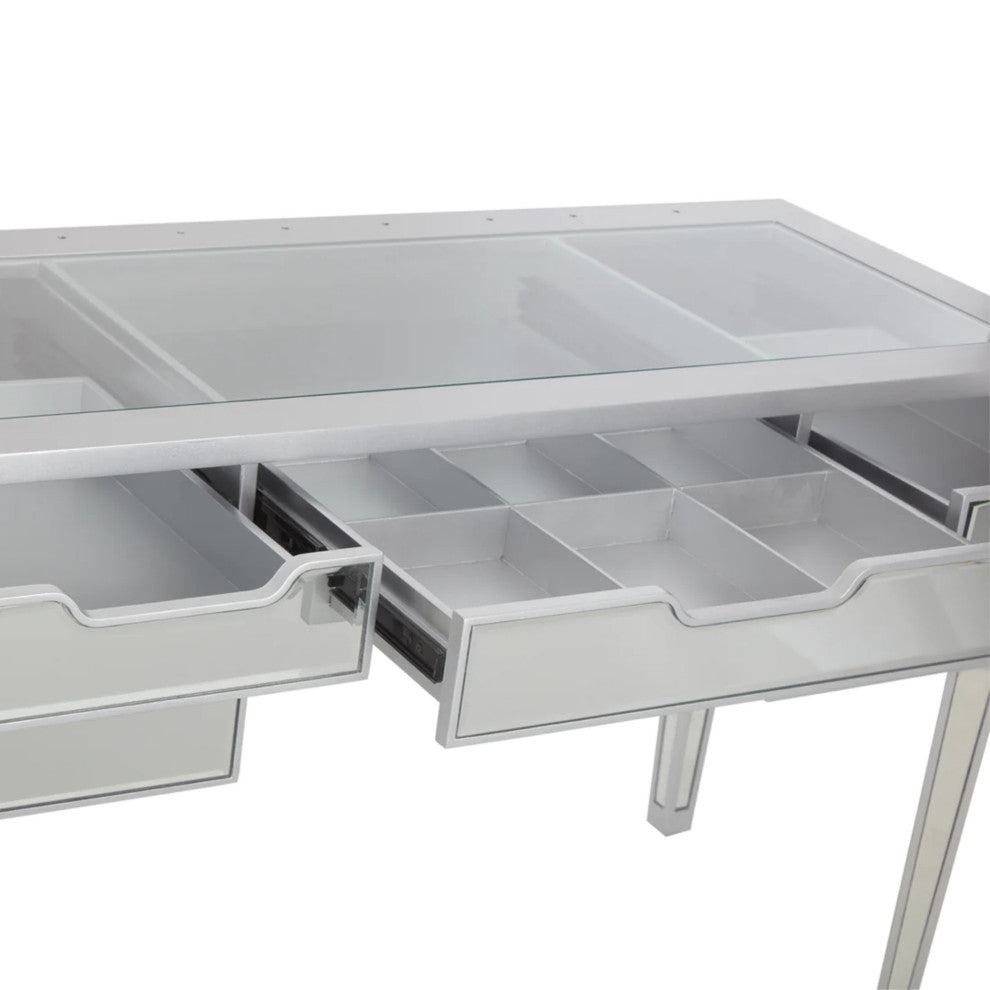 SlayStation Aria Premium Mirrored Vanity Desk, Silver