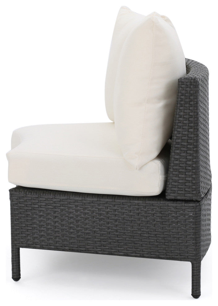 Harper Outdoor Wicker Curved Loveseat Sectional With Cushions, Gray/White