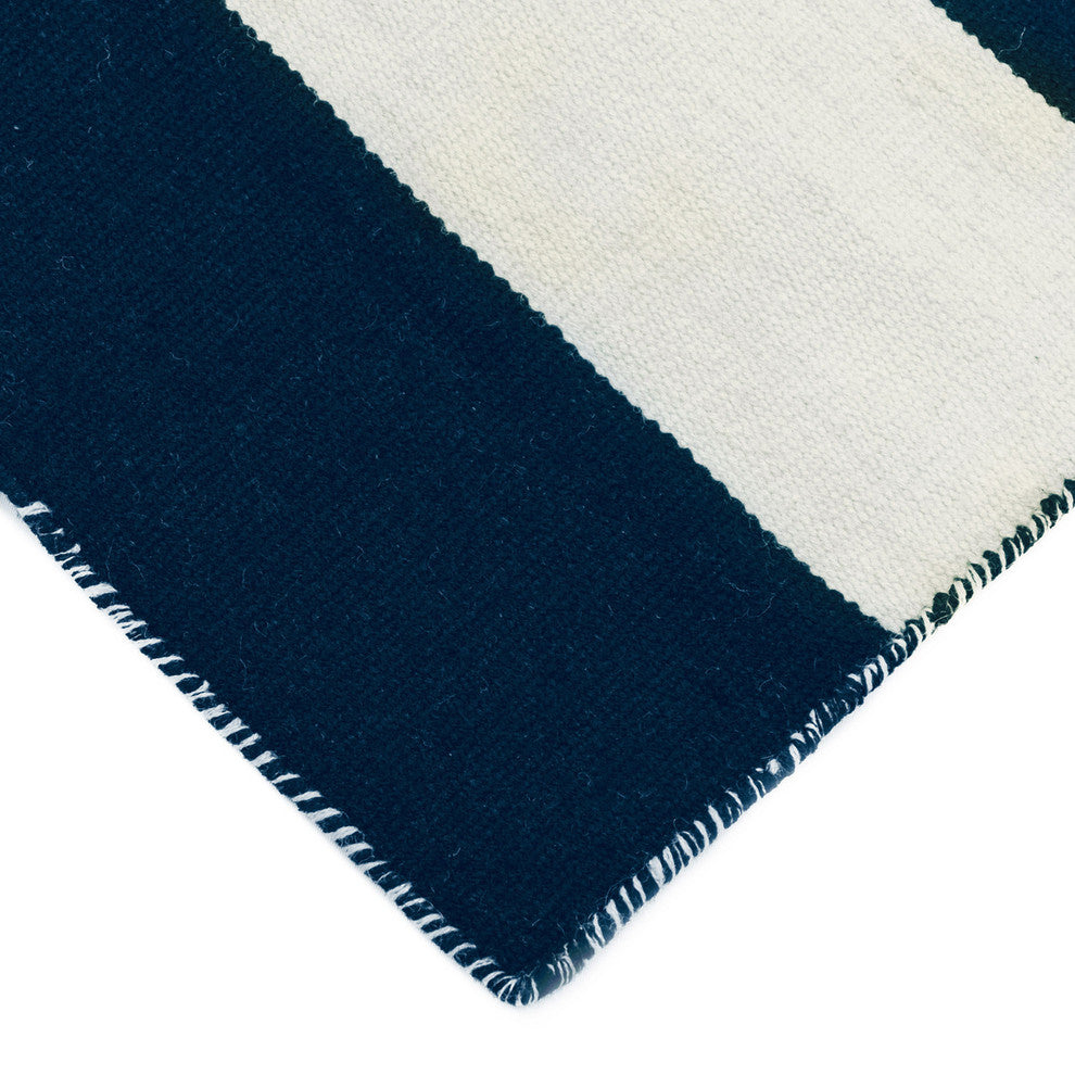 Sorrento Rugby Stripe Indoor/Outdoor Rug, Navy, 8' Square