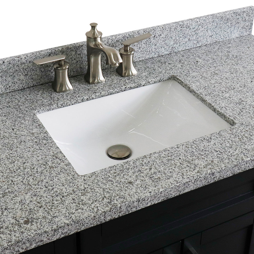 49" Single Sink Vanity, Dark Gray Finish With Gray Granite And Rectangle Sink