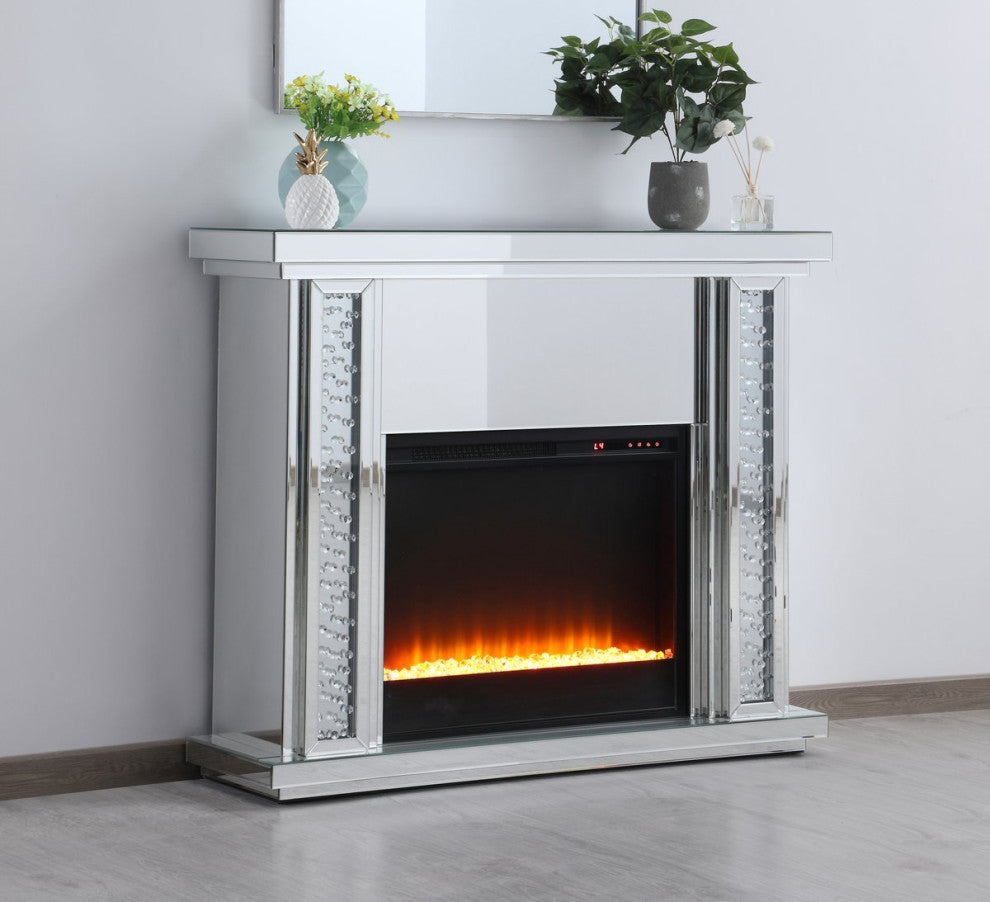 47.5" Crystal Mirrored Mantle With Crystal Insert Fireplace