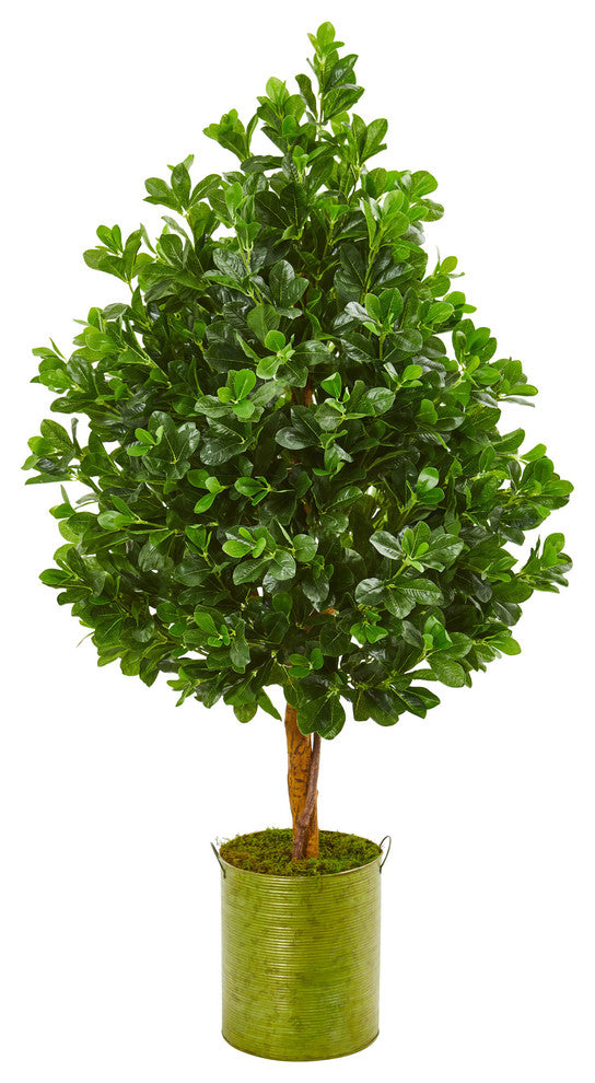 Nearly Natural 56" Evergreen Artificial Tree in Metal Planter