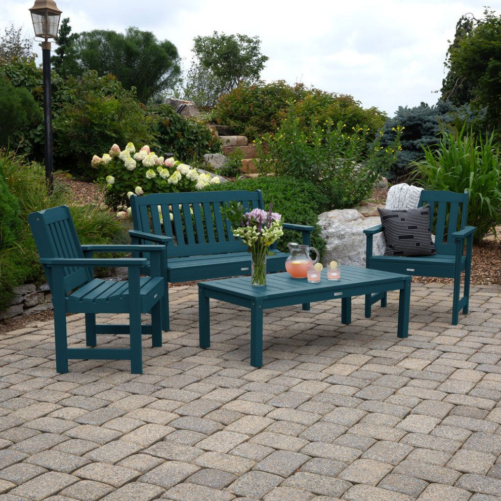 4' Lehigh Bench, Chairs, Conversation Table, 4-Piece Set, Nantucket Blue