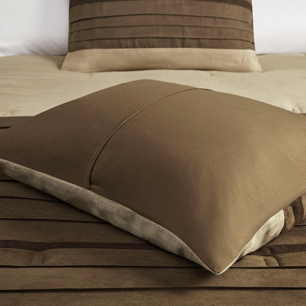 Madison Park Palmer Vera Microsuede 7-Piece Comforter Set, Natural Brown