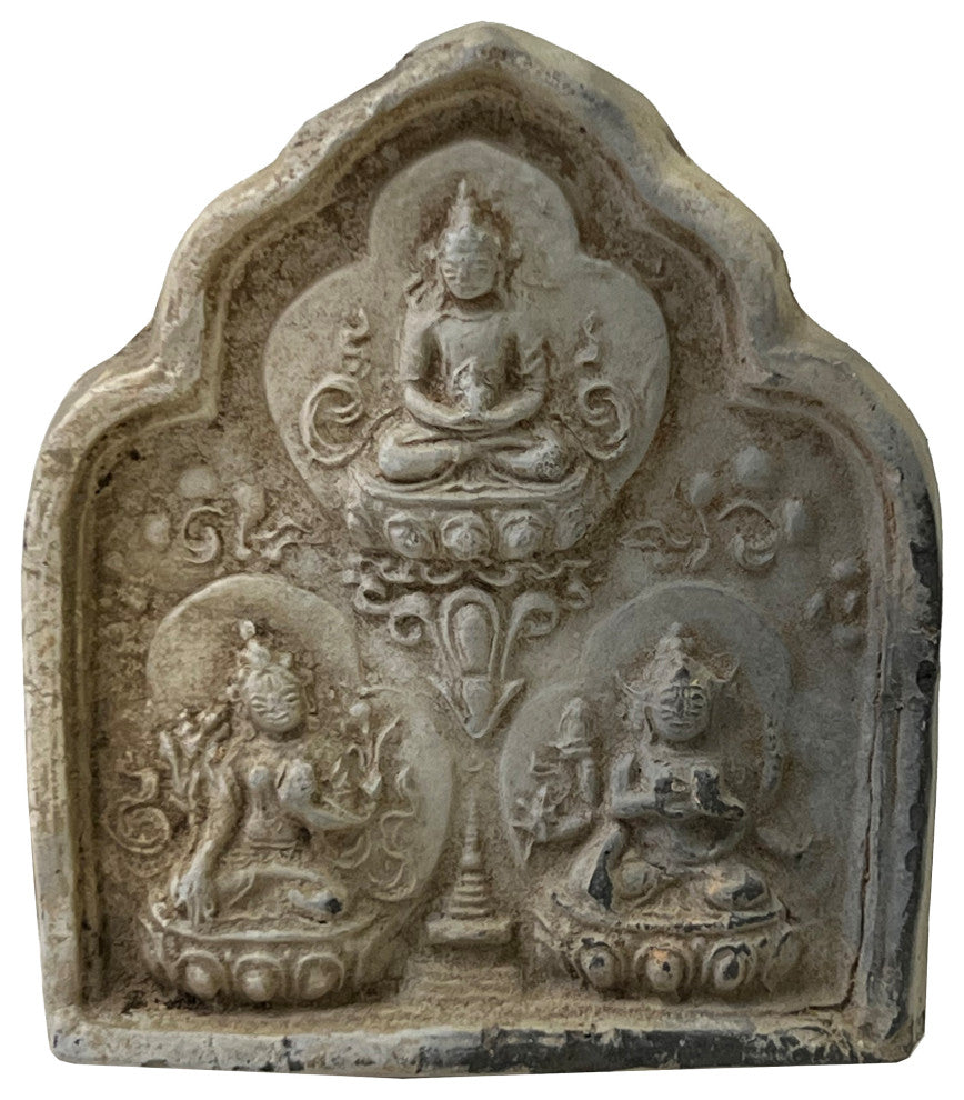 Set of 3, Small Chinese Oriental Clay Buddhas Theme Plaque Display Hws2404