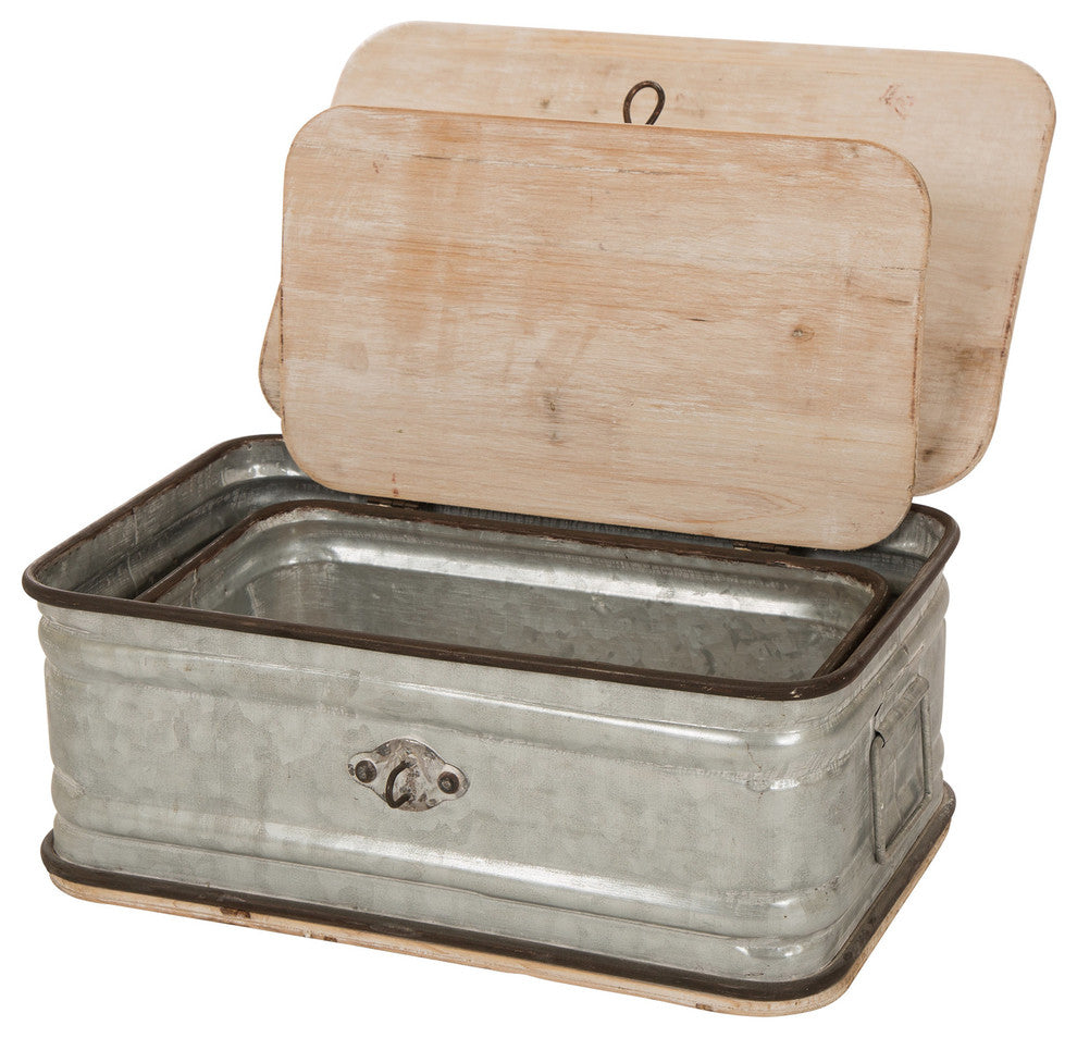 Galvanized Wood Storage Chests Set of 2