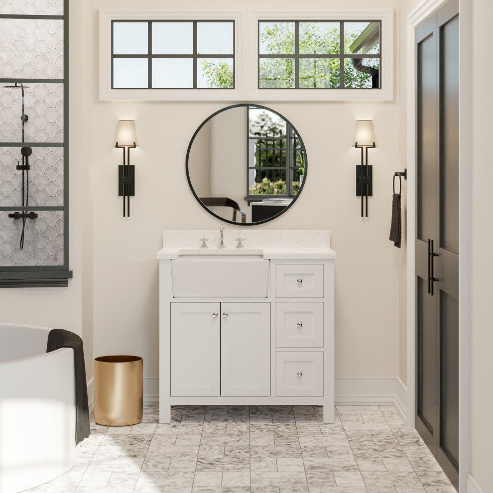Yorkshire 36" Bathroom Vanity, White, Engineered Marble