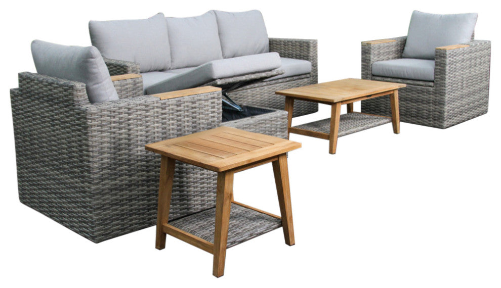 6-Piece Teak and Wicker Storage Patio Set