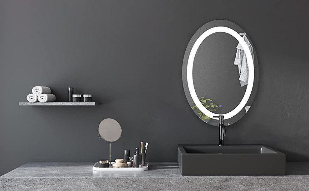 Oval LED Lighted Bathroom Mirror Anti-fog Dimmable Mirror, 24Ã—32Inch