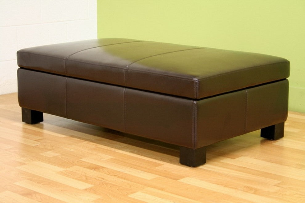 Gallo Dark Brown Leather Storage Ottoman