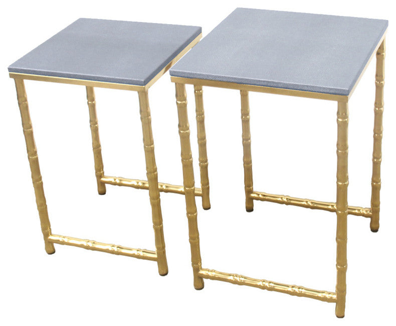 Bamboo Leg Nesting Tables, Faux Shagreen With Gold Metal, 2 Piece Set