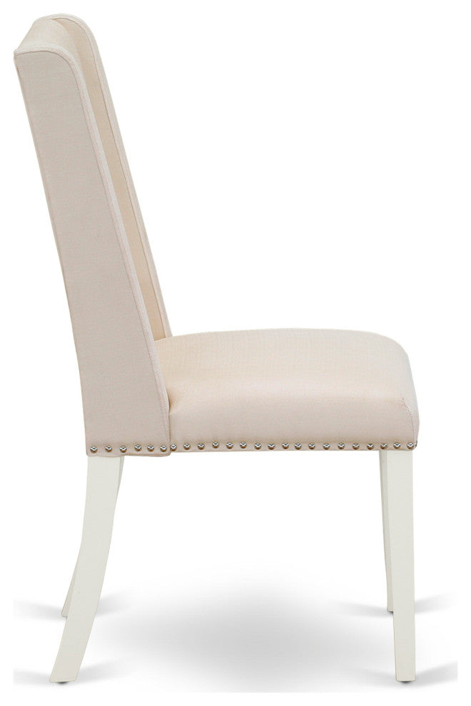 3Pc Dining Set, Round Table, 2 Upholstered Chairs, Linen White